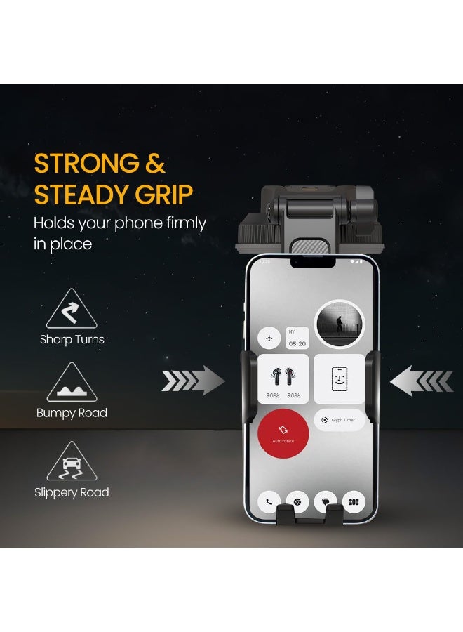 بورترونيكس Portronics Clamp M5 Car Phone Holder Stand with Grip Rotation, Strong Hold, Suction Cup Mount, Single Hand Use, Shockproof Build, Mobile Stand for Car (Black) - Image 3
